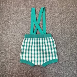 Cat and Jack Shorts Boys 18 Months Green White Gingham Check Suspenders Academia